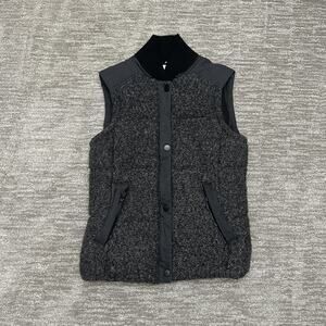 ZARA Vest Womens Small Gray Tweed Quilted Puffer Snap Front Outdoor Collared